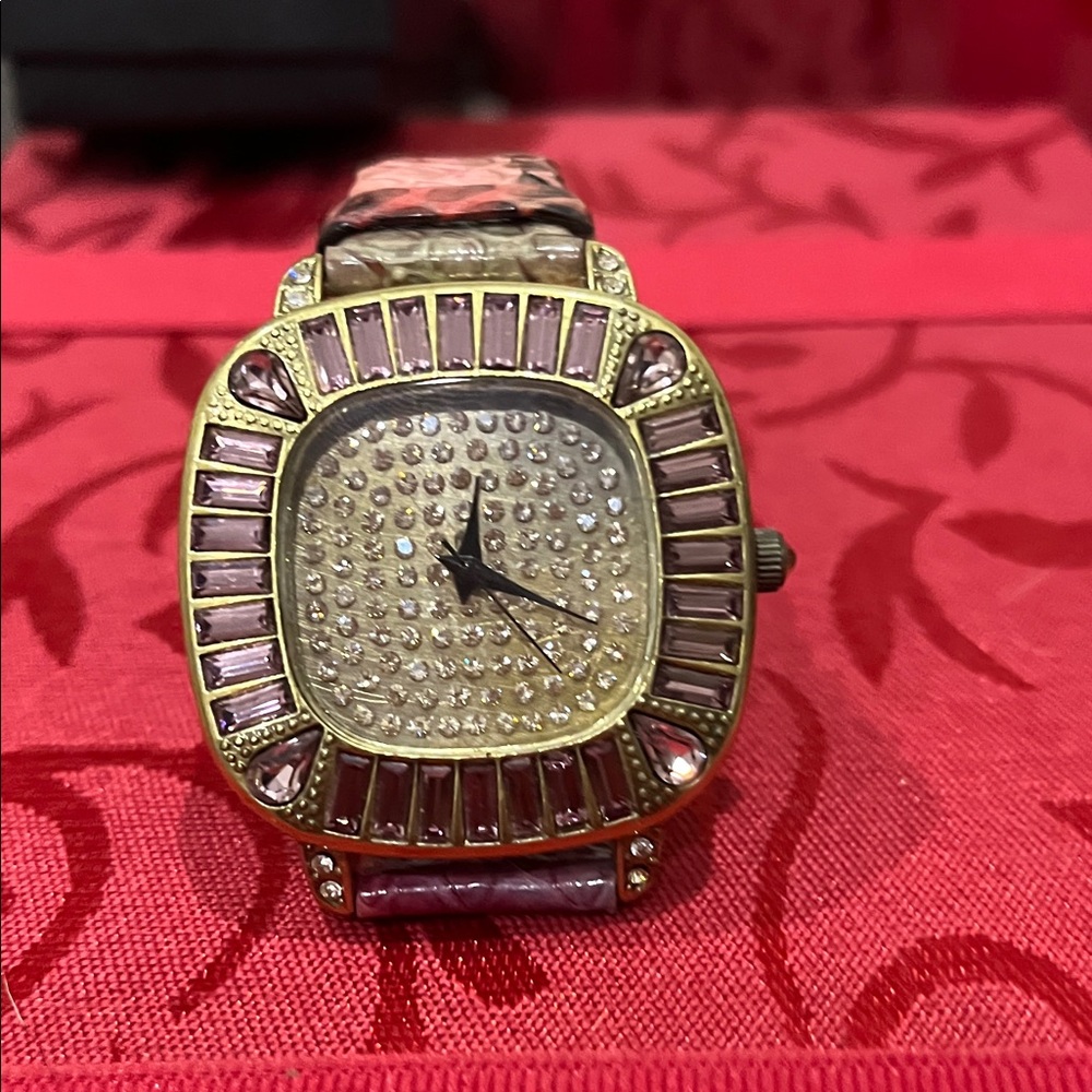 Heidi Daus Pink Swarovski Crystal Square Face Wristwatch